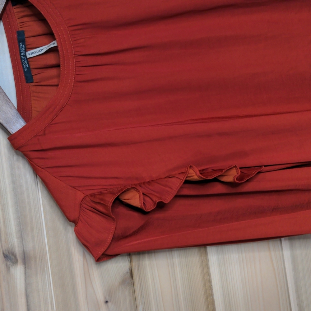 Scotch and Soda Ruffle Blouse in Burnt Orange size Small - Picture 2 of 11
